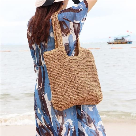Straw Beach Bag for Women Summer Woven Tote Bag Shoulder Handbags Cute - Picture 3 of 6